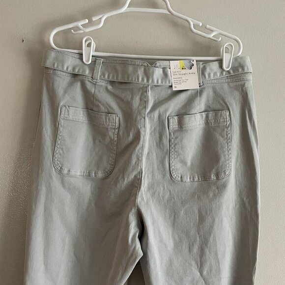 LC Lauren Conrad Wmn 18 Gray Twill Belted High-Rise Slim Straight Ankle Pant NWT - Picture 6 of 11